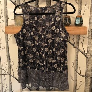 Gap Blue & White Flowy Floral Sleeveless Top